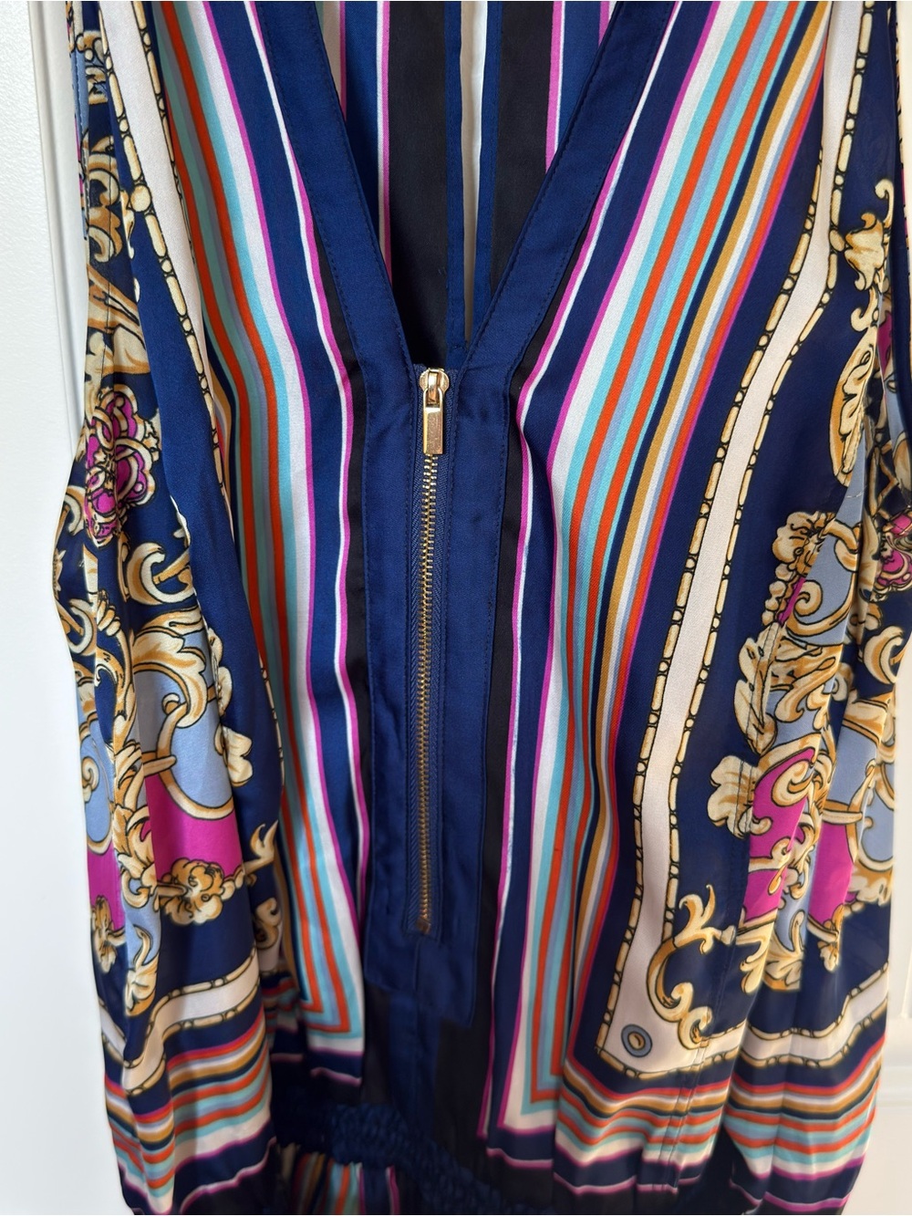 Cache Navy & Pink Striped Baroque Print Sleeveless Mini Dress - Picture 2 of 7